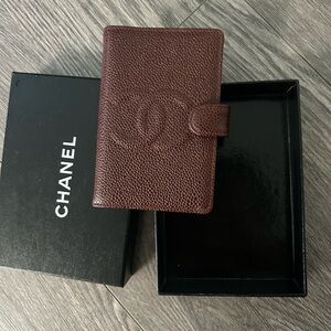 CHANEL Dark Brown Leather note Holder- authentic